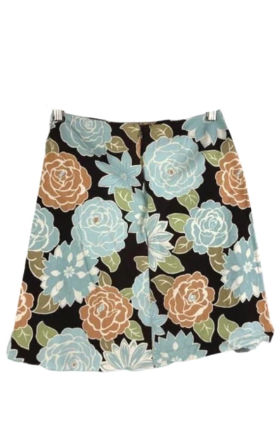 Outfit Petite Size 6 A-Line Skirt Black Blue Floral Stretch Back Zip