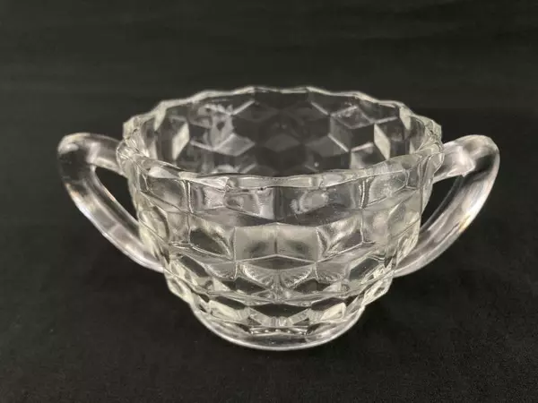 Vintage Fostoria American Glass Sugar Bowl 1915-1982 Block Optic 2.5" Tall