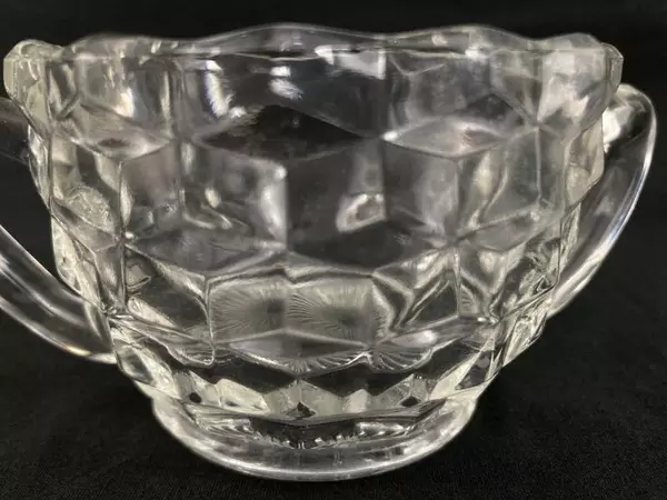 Vintage Fostoria American Glass Sugar Bowl 1915-1982 Block Optic 2.5" Tall
