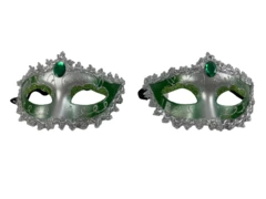 Lot of 2 Green Silver Glitter Masquerade Masks with Rhinestones for Parties