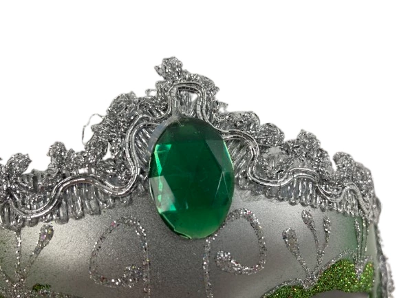 Lot of 2 Green Silver Glitter Masquerade Masks with Rhinestones for Parties