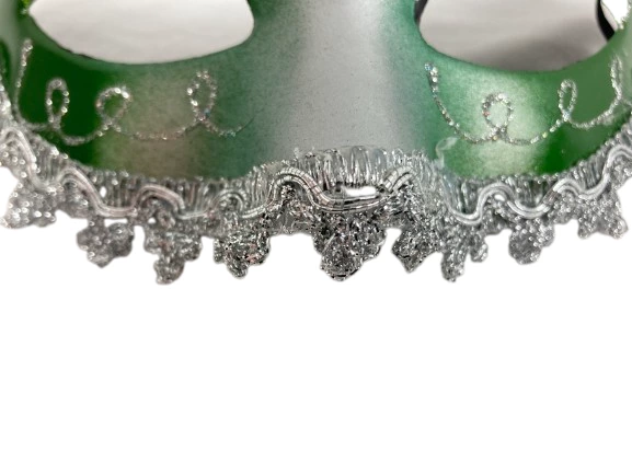 Lot of 2 Green Silver Glitter Masquerade Masks with Rhinestones for Parties