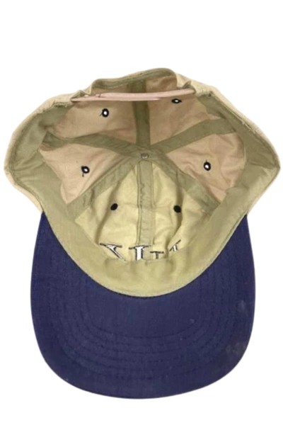 Vintage UK London Trucker Hat Beige Navy Blue Cap Embroidered Souvenir