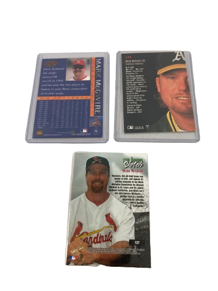 Lot of 3 Mark McGwire Baseball Cards - Pacific, Fleer, Leaf - Good Condition