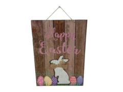 Wooden Happy Easter Sign with Bunny & Eggs Decor - 13.25" x 9.5"