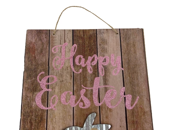 Wooden Happy Easter Sign with Bunny & Eggs Decor - 13.25" x 9.5"