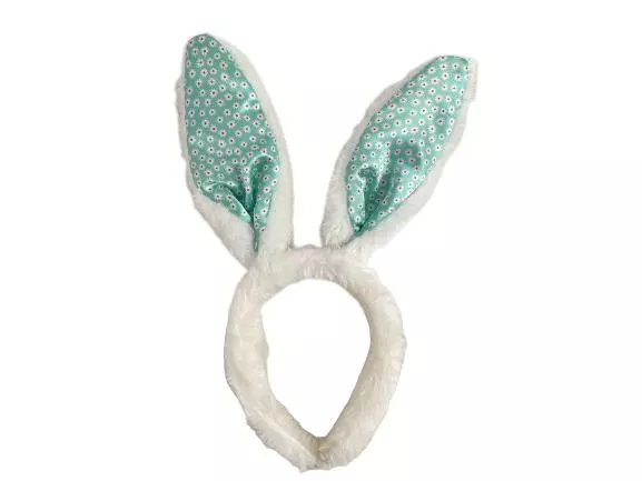 Lot of 2 Faux Fur Easter Bunny Ear Headbands White Pink Floral Sequins