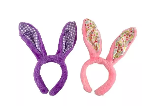 Lot of 2 Faux Fur Easter Bunny Ear Headbands - Pink & Purple Floral Costumes