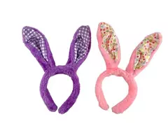 Lot of 2 Faux Fur Easter Bunny Ear Headbands - Pink & Purple Floral Costumes