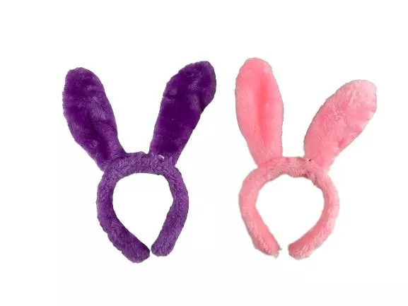 Lot of 2 Faux Fur Easter Bunny Ear Headbands - Pink & Purple Floral Costumes