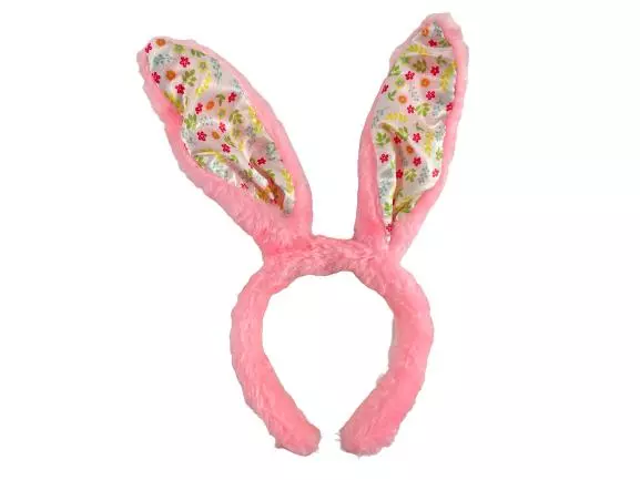 Lot of 2 Faux Fur Easter Bunny Ear Headbands - Pink & Purple Floral Costumes