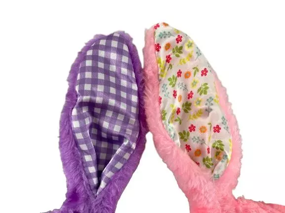 Lot of 2 Faux Fur Easter Bunny Ear Headbands - Pink & Purple Floral Costumes