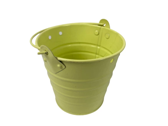 Lot of 2 Easter Tin Pails - Yellow & Floral Bunny Decorated Basket