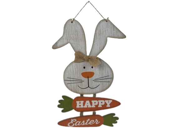 Happy Easter Wall Decor Sign - Glitter Bunny Rabbit & Carrots 16" Tall