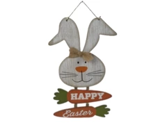 Happy Easter Wall Decor Sign - Glitter Bunny Rabbit & Carrots 16" Tall
