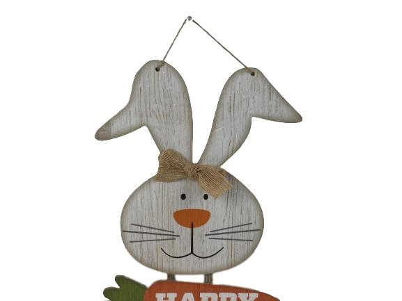 Happy Easter Wall Decor Sign - Glitter Bunny Rabbit & Carrots 16" Tall