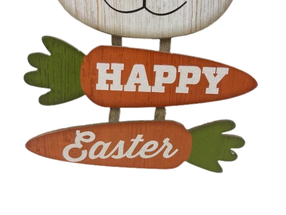 Happy Easter Wall Decor Sign - Glitter Bunny Rabbit & Carrots 16" Tall