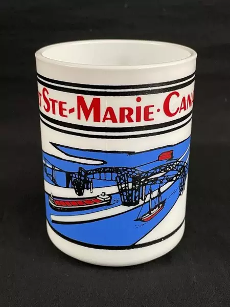 Sault Ste Marie Canada Coffee Mug 10 oz Embossed Ship & Bridge Collectible