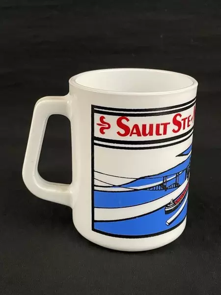 Sault Ste Marie Canada Coffee Mug 10 oz Embossed Ship & Bridge Collectible
