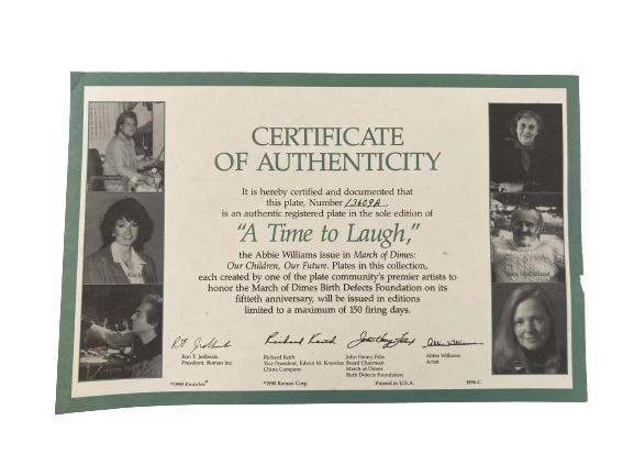 1990 Abbie Williams March of Dimes "A Time to Laugh" Plate with COA