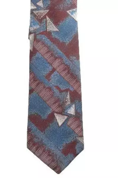 Vintage Bonjour Men's Neck Tie Red Silver Blue Geometric 55" USA