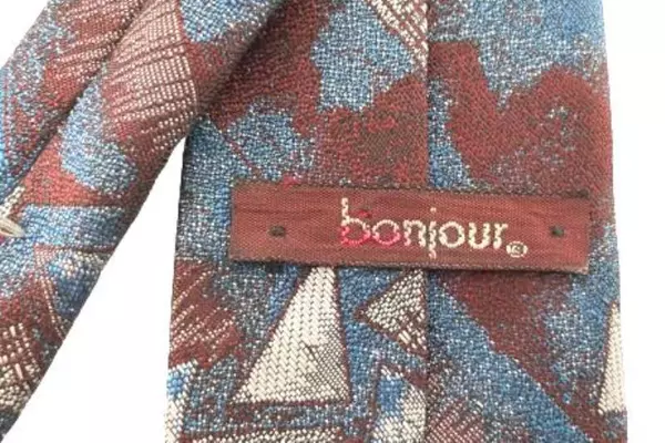 Vintage Bonjour Men's Neck Tie Red Silver Blue Geometric 55" USA