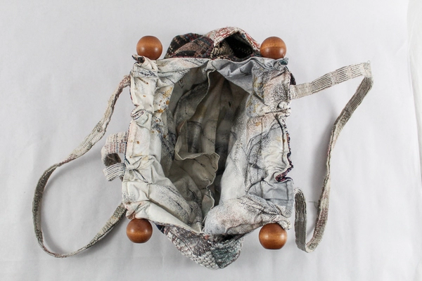 Multicolored Patchwork Handbag Woven Purse with Wooden Toggle - Pre-Owned