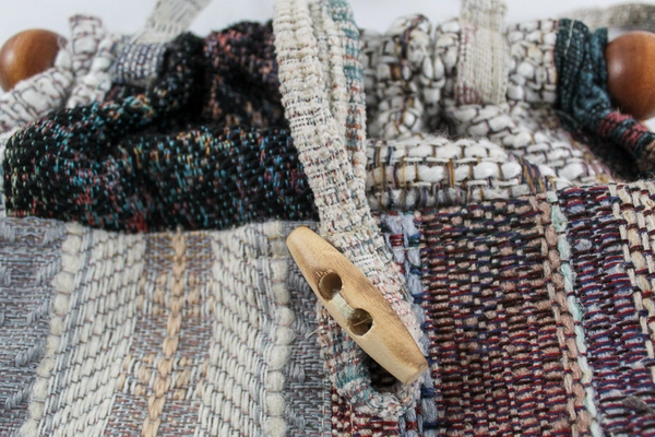 Multicolored Patchwork Handbag Woven Purse with Wooden Toggle - Pre-Owned