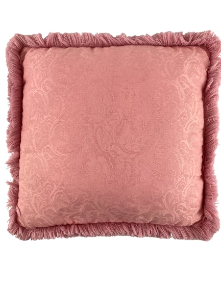 Light Pink Floral Damask Throw Pillow Square Fringe Edges 18in Elegant Decor