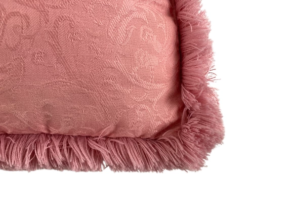 Light Pink Floral Damask Throw Pillow Square Fringe Edges 18in Elegant Decor
