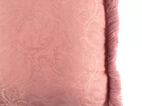 Light Pink Floral Damask Throw Pillow Square Fringe Edges 18in Elegant Decor