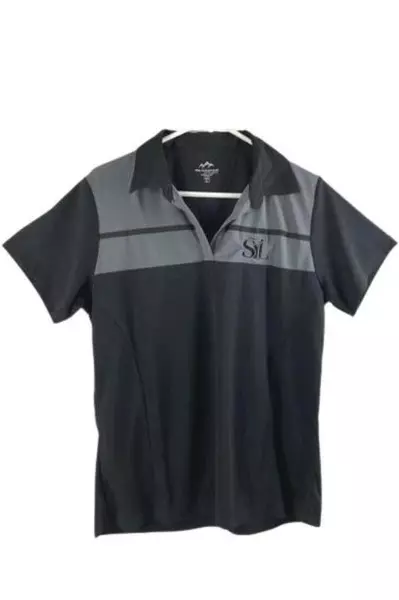 Tri Mountain Performance Polo Shirt Black Gray SYL Logo Men's L, Tags Attached
