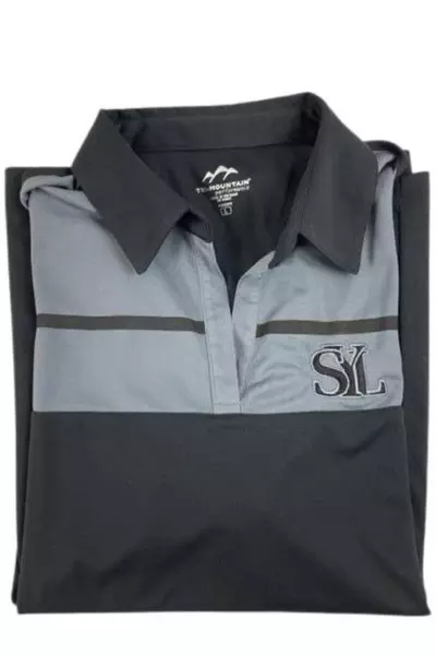 Tri Mountain Performance Polo Shirt Black Gray SYL Logo Men's L, Tags Attached