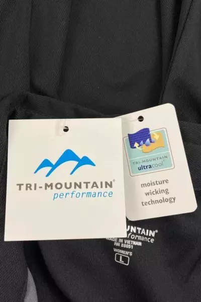 Tri Mountain Performance Polo Shirt Black Gray SYL Logo Men's L, Tags Attached