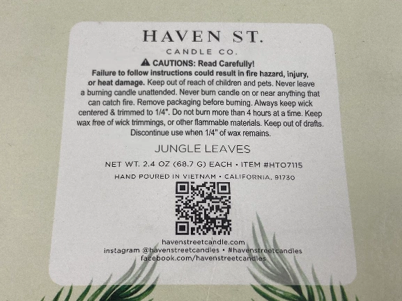 Haven St Candle Co Jungle Leaves Votive Candles Lot of 6 Tropical Scented