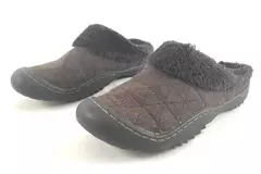 J41 Women's Slippers Size 7M Brown Faux Fur Argyle Comfort Pre-Owned