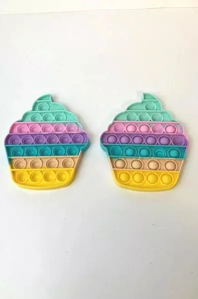 Lot of 2 Cupcake Pop It Fidget Toys - Sensory Stress Relief Pastel