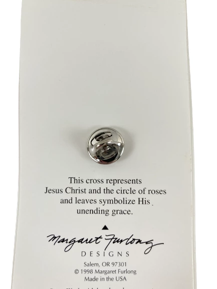 Margaret Furlong Floral Cross Pin Bisque Porcelain Carriage House Studio