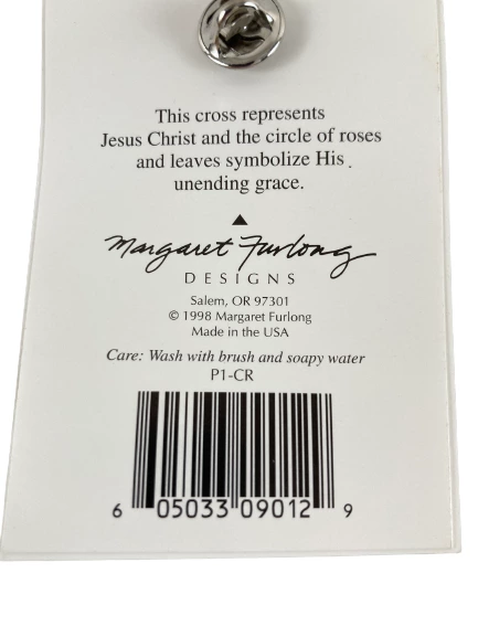 Margaret Furlong Floral Cross Pin Bisque Porcelain Carriage House Studio