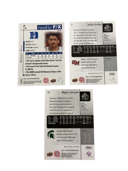 Lot of 3 NBA Hoops Cards: Dr J, Magic Johnson, Grant Hill - 1992-93