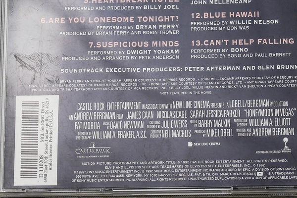 Honeymoon in Vegas Soundtrack CD 1992 Elvis Presley, Billy Joel, Good Condition