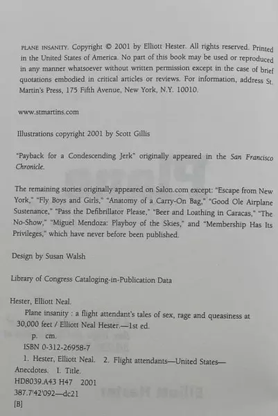 Plane Insanity by Elliott Hester Hardcover Book 2001 Aviation Humor Good