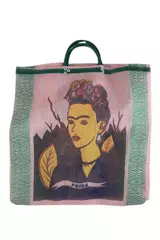 Large Frida Kahlo Double Handle Tote Bag Geometric Beach Bag Used