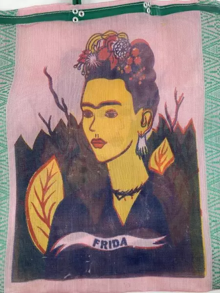 Large Frida Kahlo Double Handle Tote Bag Geometric Beach Bag Used