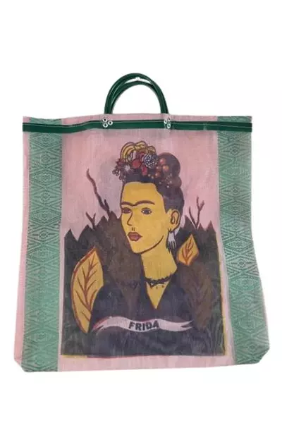 Large Frida Kahlo Double Handle Tote Bag Geometric Beach Bag Used