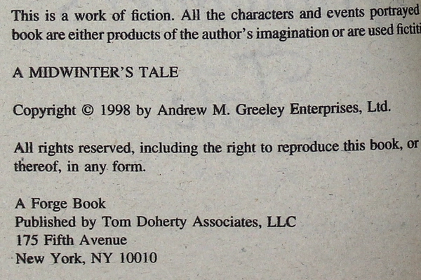 A Midwinter's Tale by Andrew M. Greeley Paperback 1999 - Good Condition