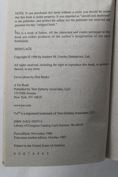 Lot of 2 Andrew M. Greeley Paperbacks: Irish Mist & Irish Lace - Good Cond.