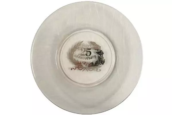 25th Anniversary Clear Glass Plate 8" Embossed Leaves & Bow Bell Collectible