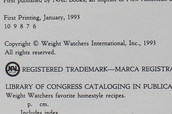 Vtg 1993 Weight Watchers Favorite Homestyle Recipes Book by Nal Books HC