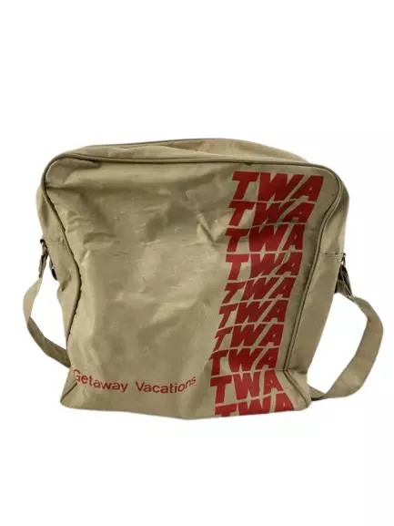 Vintage TWA Airlines Gateway Vacations Carry On Bag Luggage Beige Red Logo
